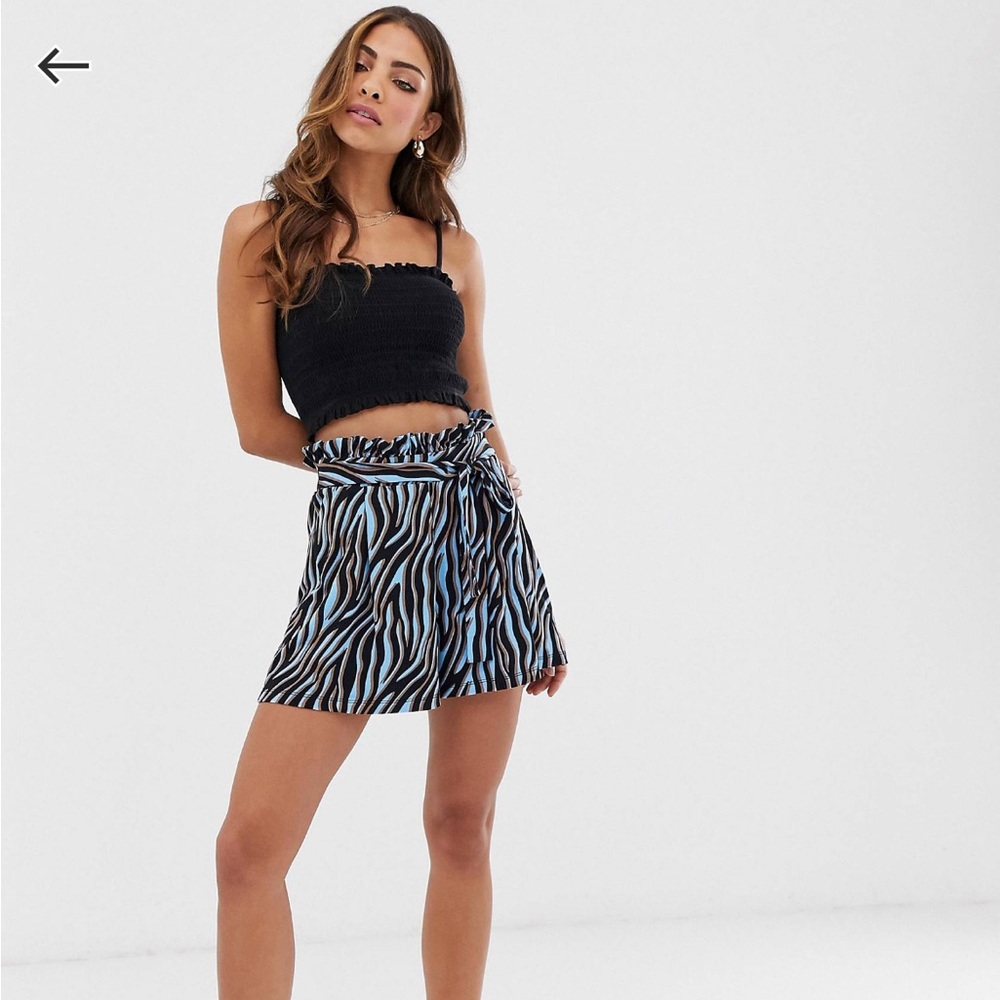 ASOS DESIGN short with paperbag waist and tie in bright zebra print